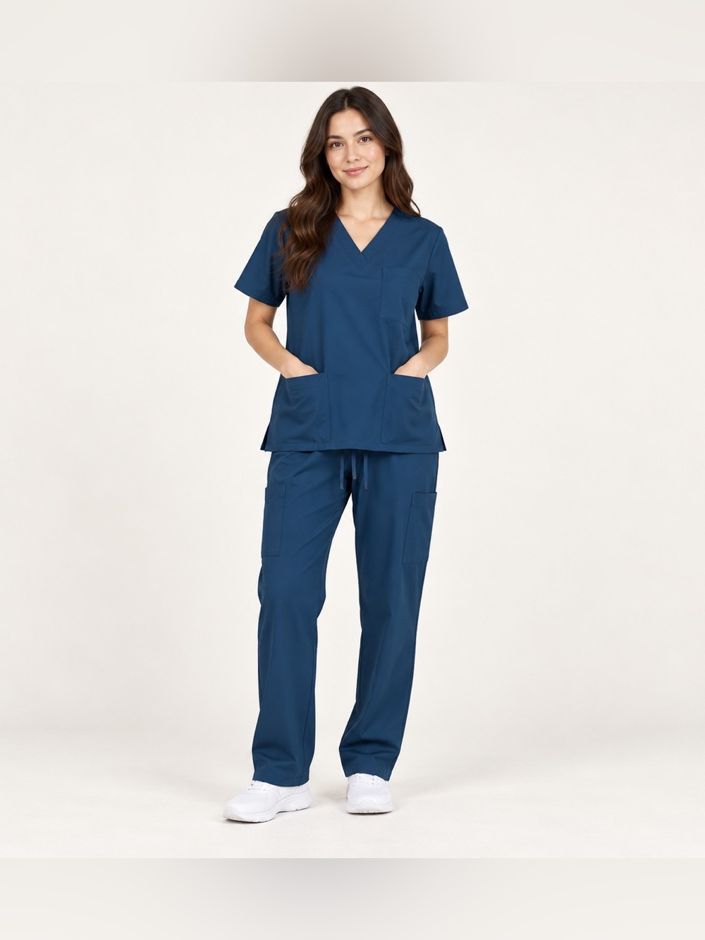 Caribbean Blue Scrub Set V-Neck Top & Cargo Pants Size L